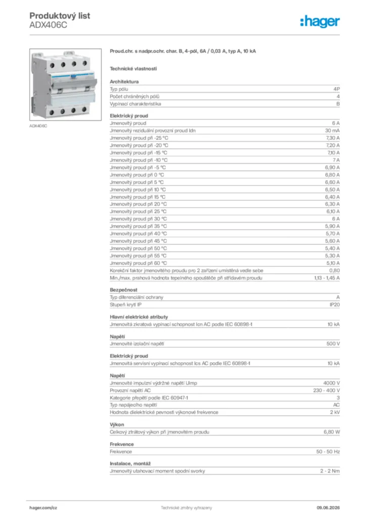 Obrázek Hager Generováno - Datový list produktu ADX406C | Hager