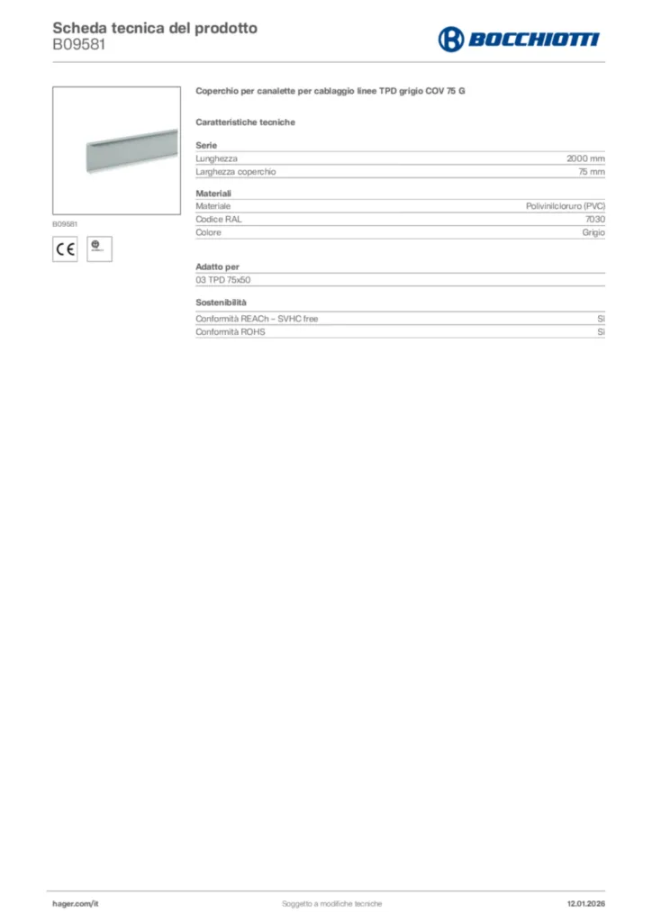Immagine Bocchiotti Scheda tecnica del prodotto B09581 | Hager Italia