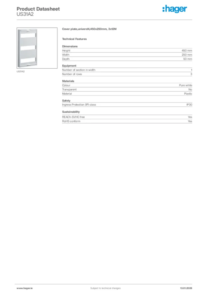 Image Hager Product data sheet US31A2  | Hager