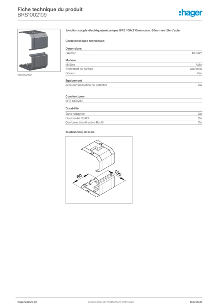 Image Hager Fiche technique du produit BRS1002109 | Hager Suisse