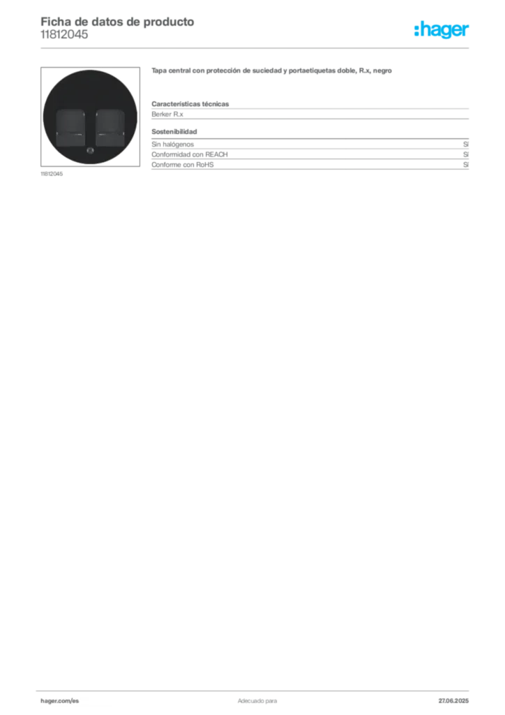Imagen Hager Ficha de datos de producto 11812045 | Hager España