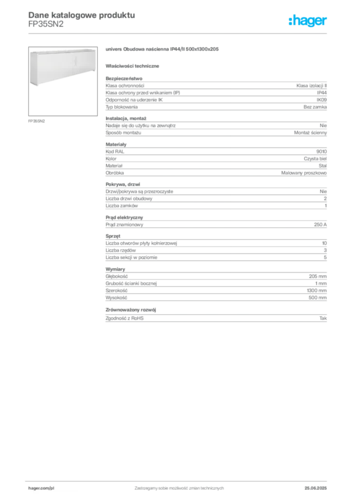 Zdjęcie Hager Dane katalogowe produktu FP35SN2 | Hager Polska