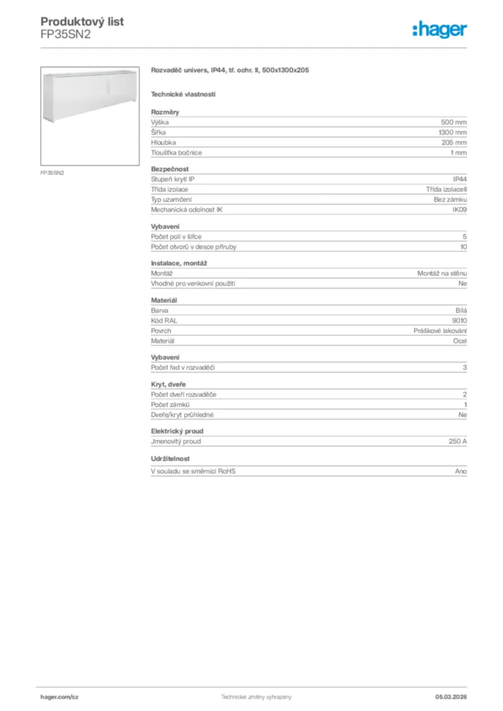Obrázek Hager Product data sheet FP35SN2 | Hager