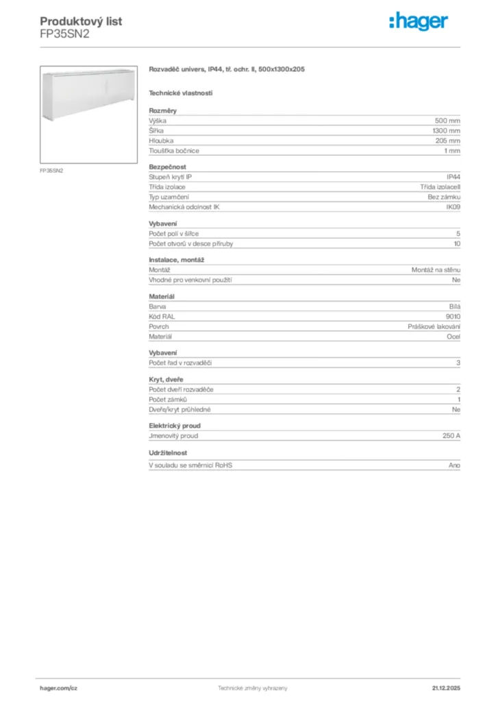 Obrázek Hager Produktový list FP35SN2 | Hager