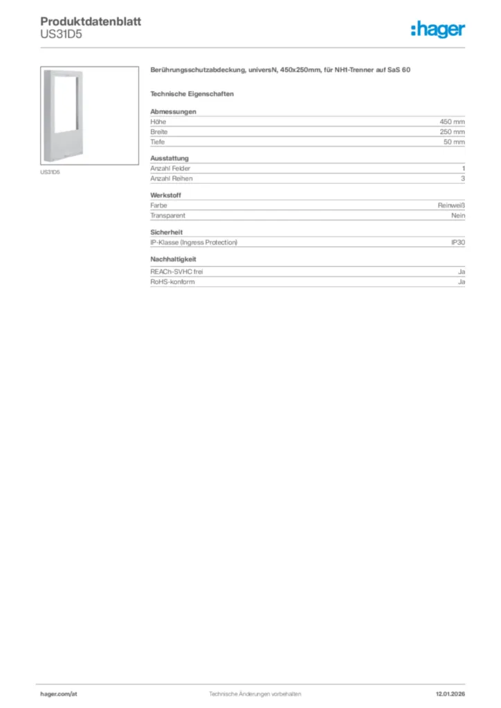 Bild Hager Produktdatenblatt US31D5 | Hager Deutschland