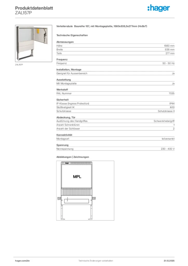 Bild Hager Produktdatenblatt ZAL157P | Hager Deutschland