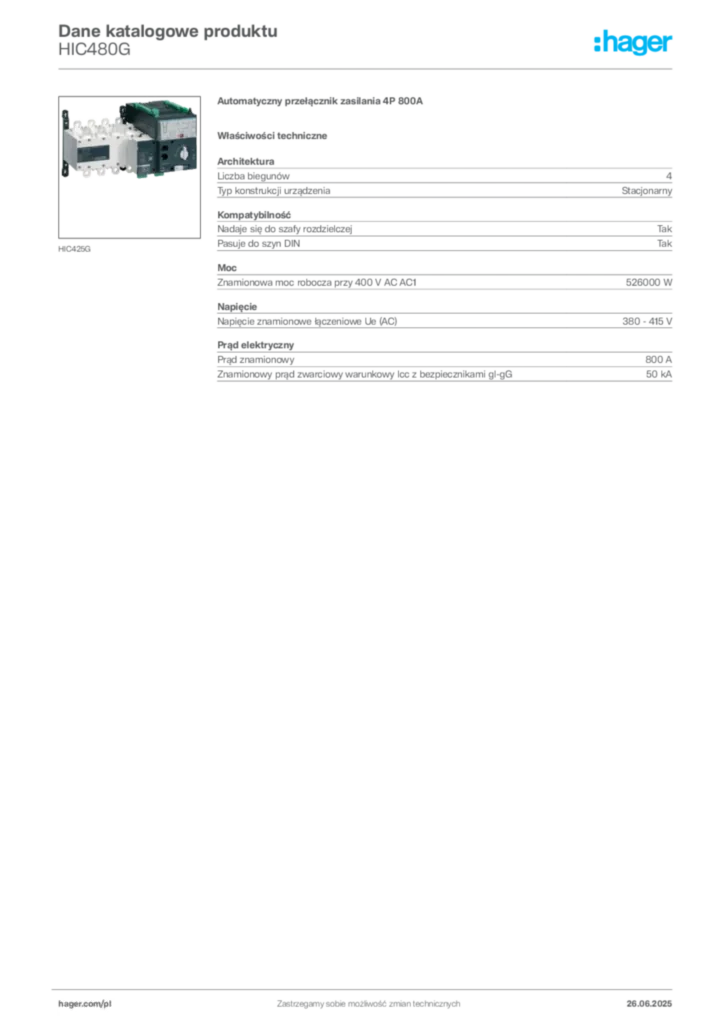 Zdjęcie Hager Dane katalogowe produktu HIC480G | Hager Polska