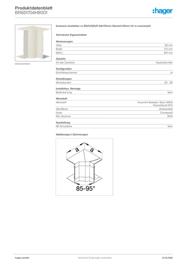 Bild Hager Produktdatenblatt BR651704H9001 | Hager Deutschland