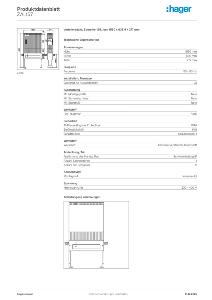 Bild Hager Produktdatenblatt ZAL157 | Hager Deutschland