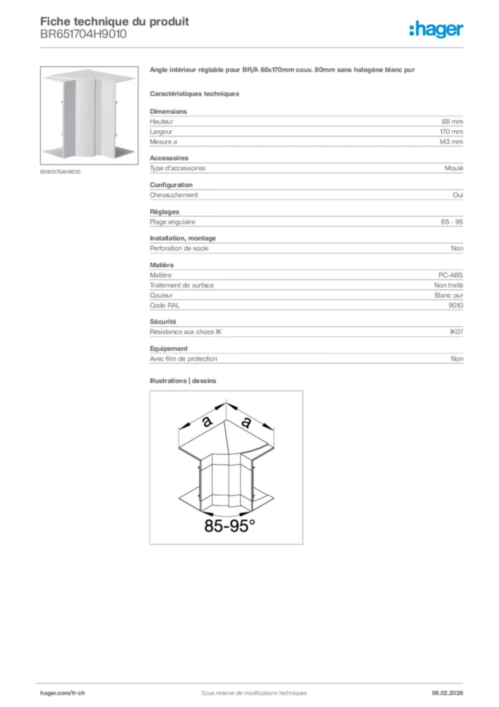 Image Hager Fiche technique du produit BR651704H9010 | Hager Suisse