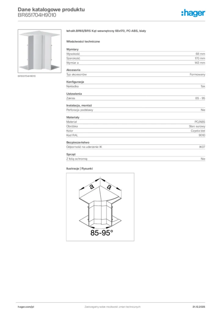 Zdjęcie Hager Karta katalogowa BR651704H9010 | Hager Polska