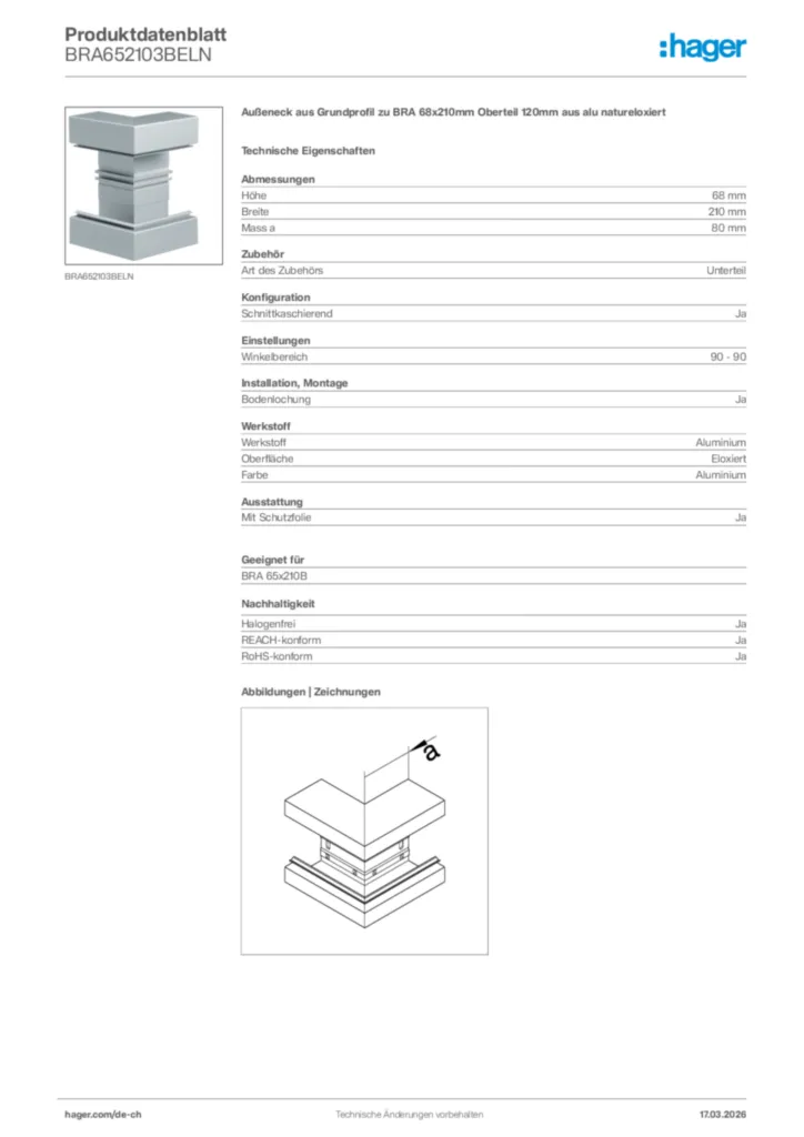 Bild Hager Produktdatenblatt BRA652103BELN | Hager Schweiz
