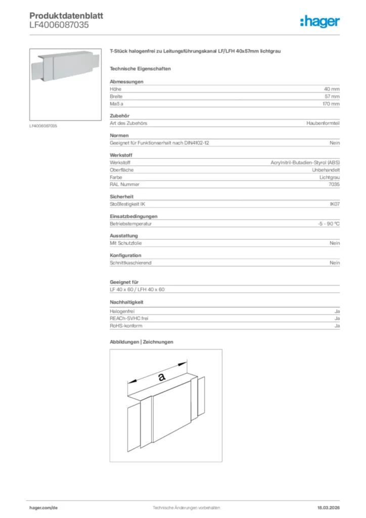 Bild Hager Produktdatenblatt LF4006087035 | Hager Deutschland