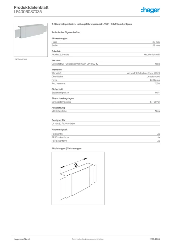 Bild Hager Produktdatenblatt LF4006087035 | Hager Schweiz