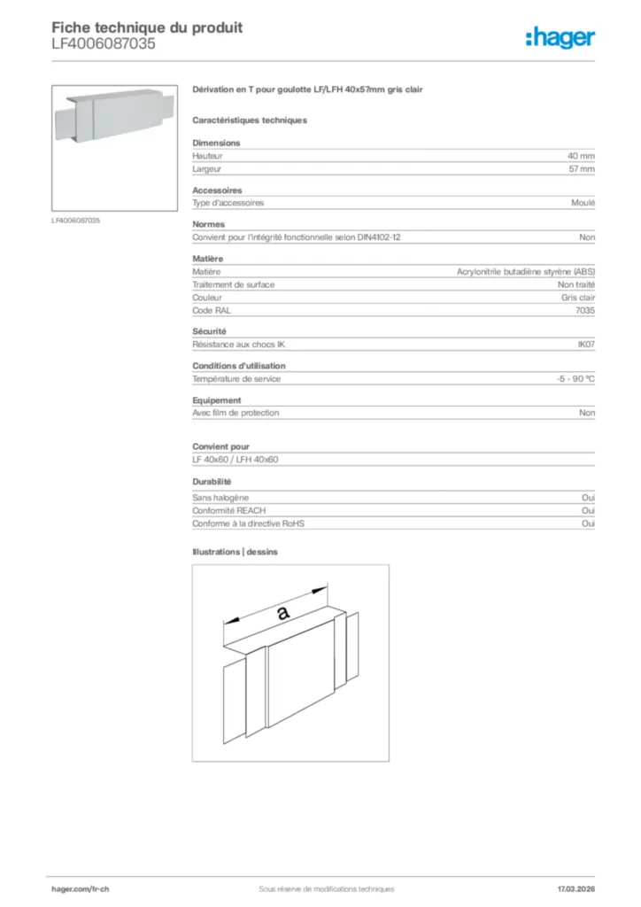 Image Hager Fiche technique du produit LF4006087035 | Hager Suisse