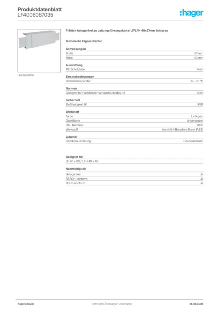 Bild Hager Produktdatenblatt LF4006087035 | Hager Deutschland