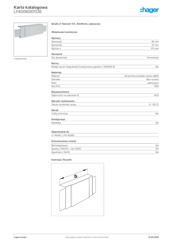 Zdjęcie Hager Karta katalogowa LF4006087035 | Hager Polska