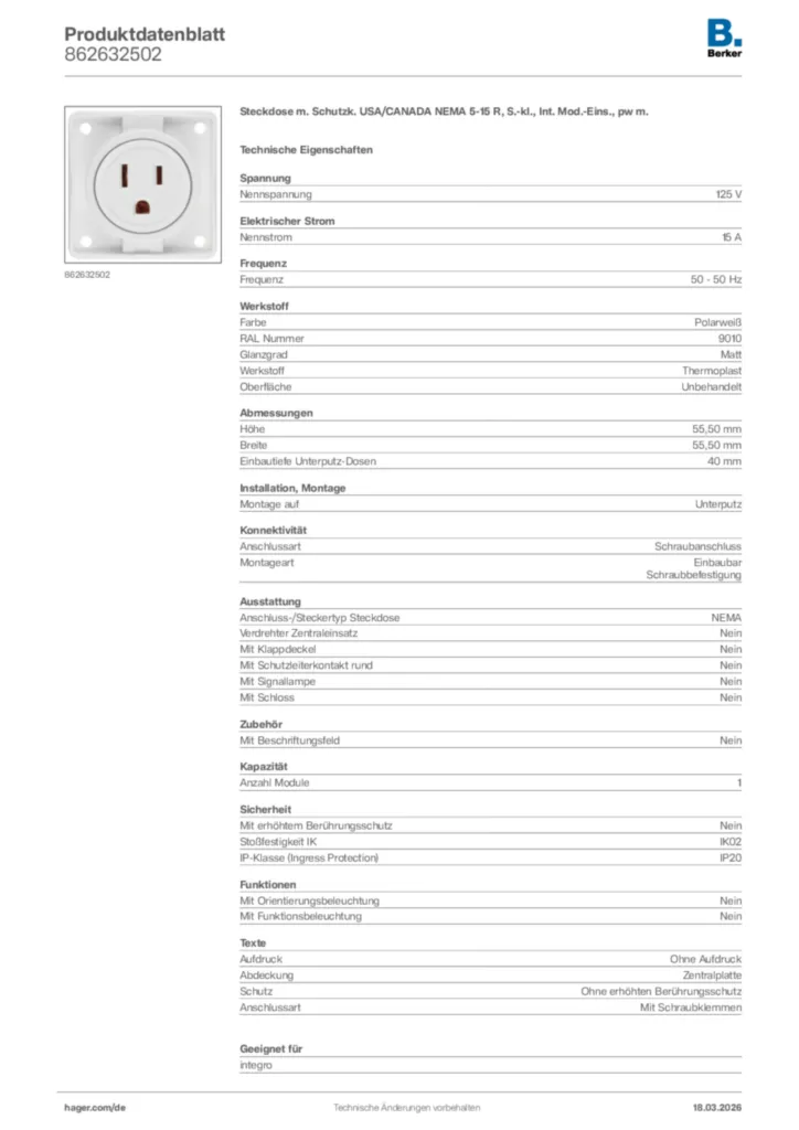 Bild Berker Produktdatenblatt 862632502 | Hager Deutschland