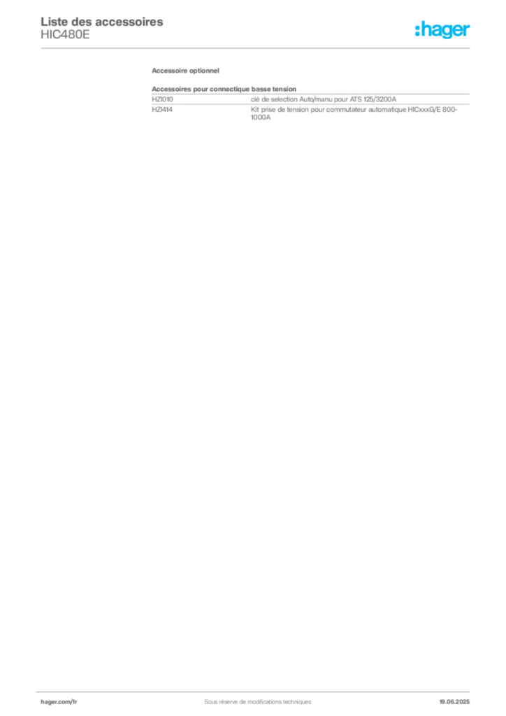 Image Hager Fiche technique du produit HIC480E | Hager France