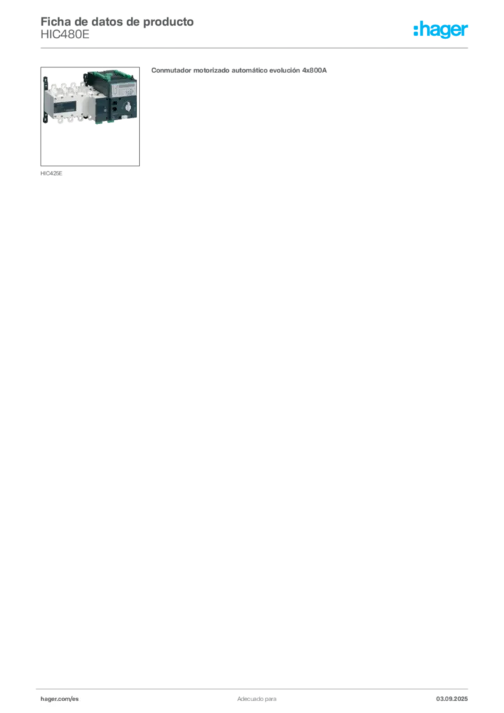 Imagen Hager Ficha de datos de producto HIC480E | Hager España