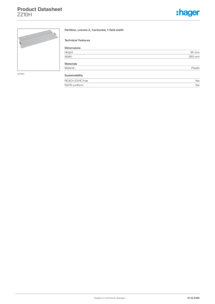 Image Hager Product data sheet ZZ10H  | Hager Africa
