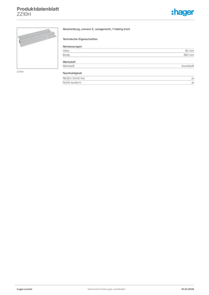 Bild Hager Produktdatenblatt ZZ10H | Hager Deutschland