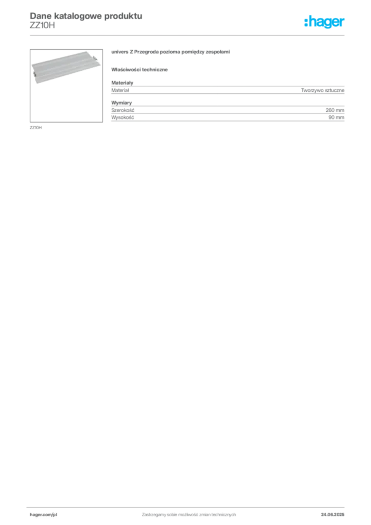 Zdjęcie Hager Dane katalogowe produktu ZZ10H | Hager Polska