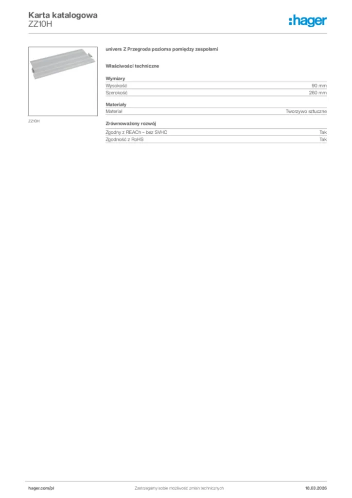 Zdjęcie Hager Karta katalogowa ZZ10H | Hager Polska