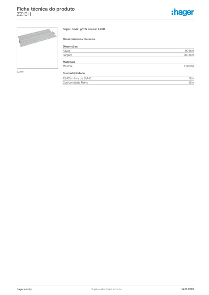 Imagem Hager Ficha técnica do produto ZZ10H | Hager Portugal