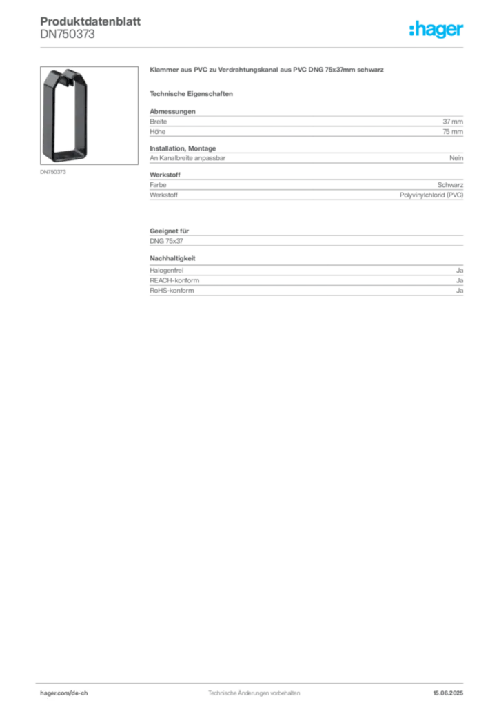 Bild Hager Produktdatenblatt DN750373 | Hager Schweiz