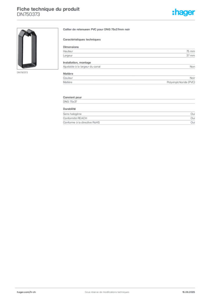 Image Hager Fiche technique du produit DN750373 | Hager Suisse