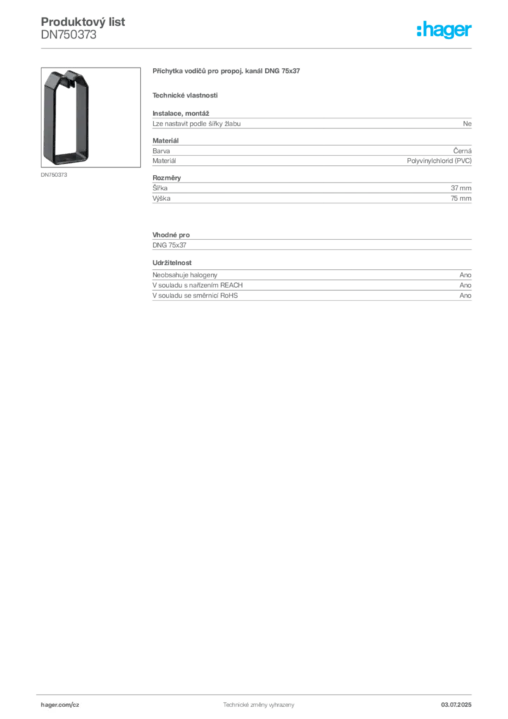Obrázek Hager Produktový list DN750373 | Hager