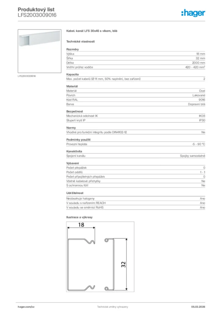 Obrázek Hager Product data sheet LFS2003009016 | Hager