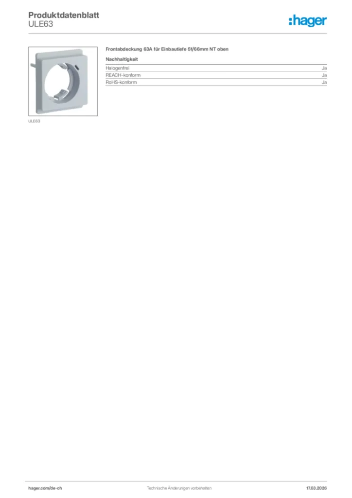 Bild Hager Produktdatenblatt ULE63 | Hager Schweiz