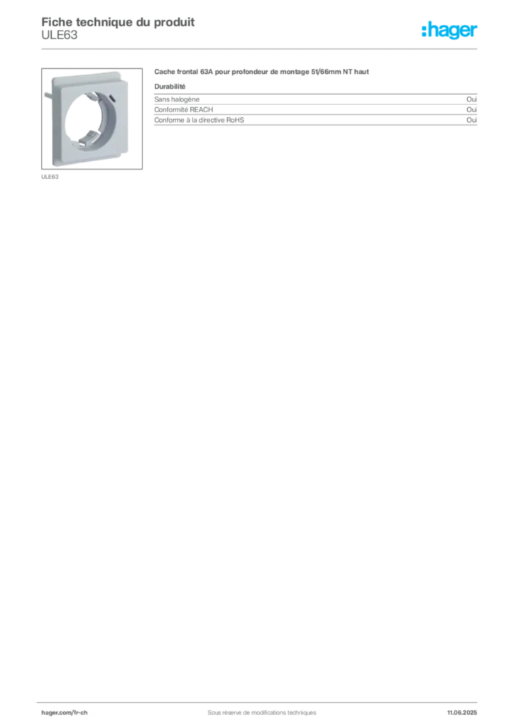 Image Hager Fiche technique du produit ULE63 | Hager Suisse