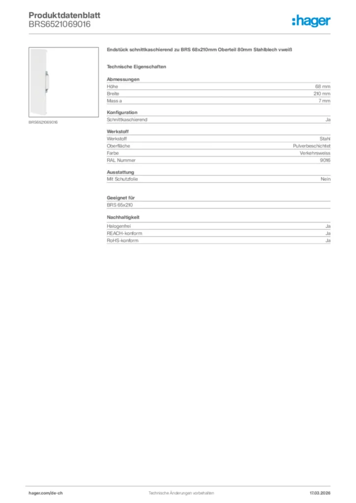 Bild Hager Produktdatenblatt BRS6521069016 | Hager Schweiz