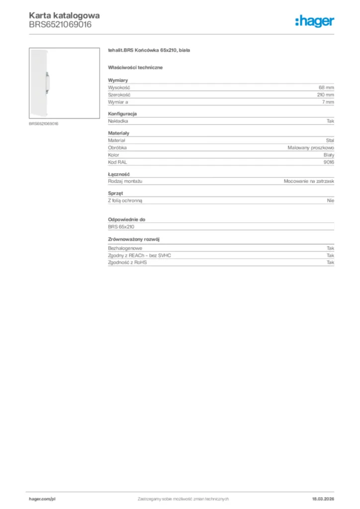 Zdjęcie Hager Karta katalogowa BRS6521069016 | Hager Polska