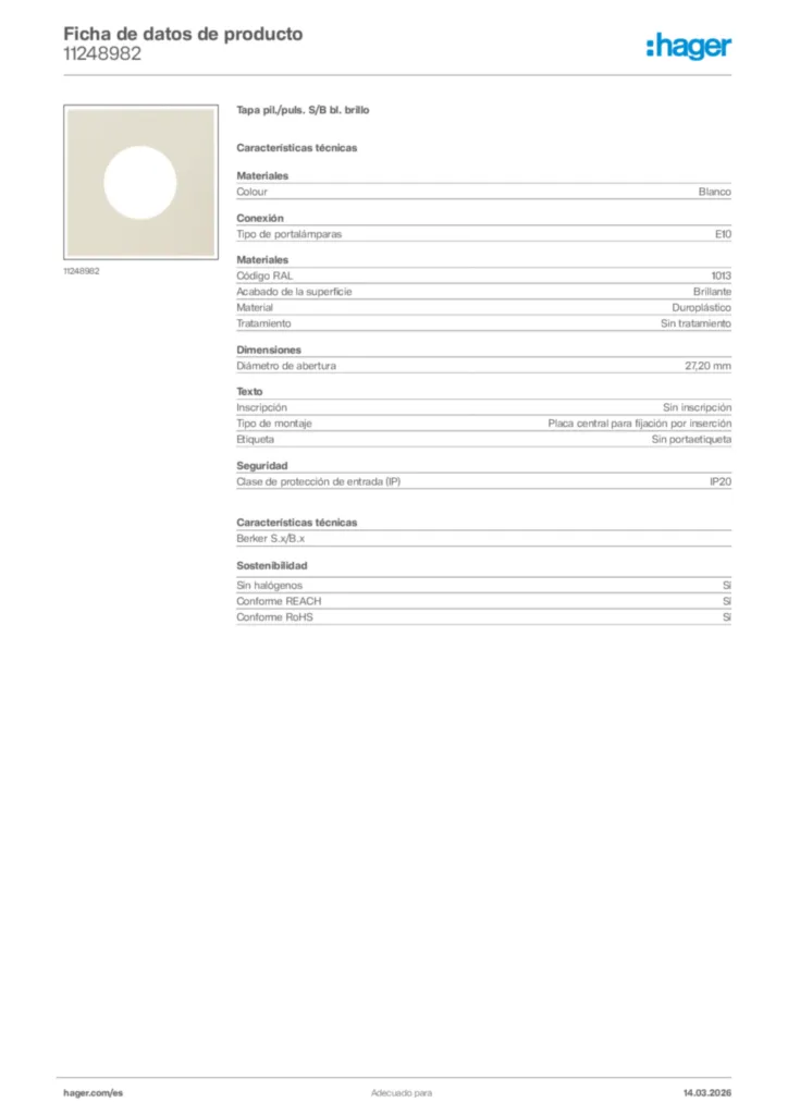 Imagen Hager Ficha de datos de producto 11248982 | Hager España