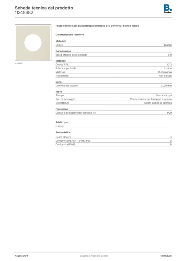 Immagine Berker Scheda tecnica del prodotto 11248982 | Hager Italia