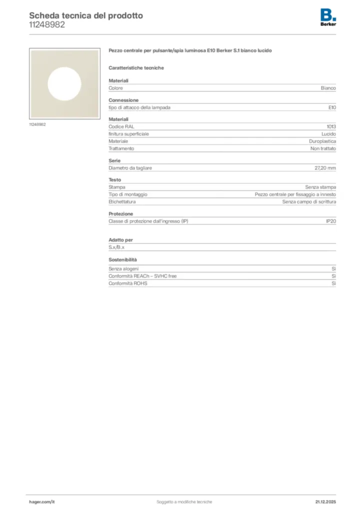 Immagine Berker Scheda tecnica del prodotto 11248982 | Hager Italia