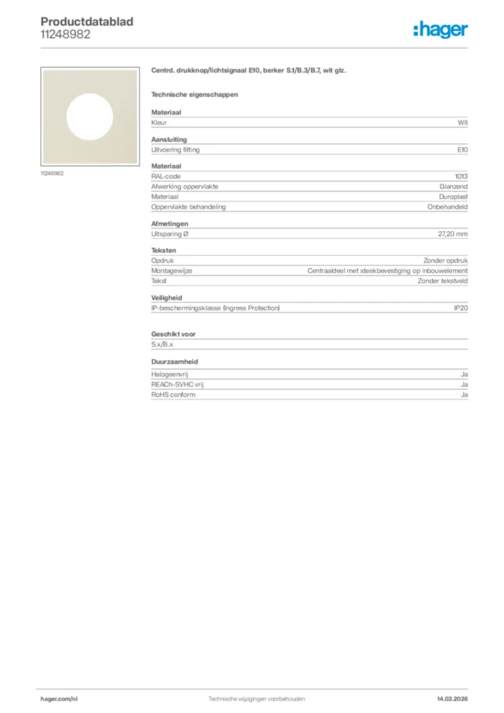 Afbeelding Hager Productdatablad 11248982 | Hager Nederland
