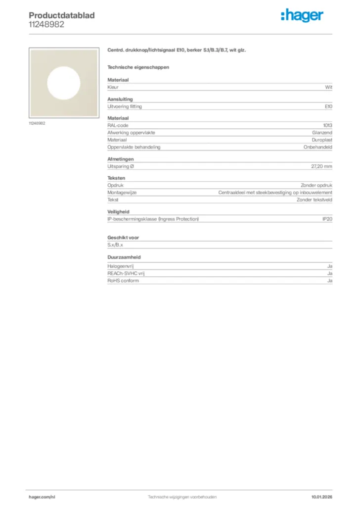 Afbeelding Hager Productdatablad 11248982 | Hager Nederland