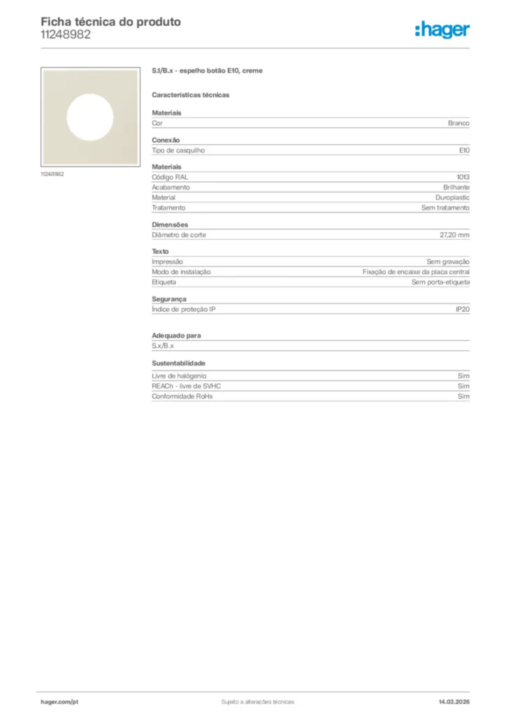 Imagem Hager Ficha técnica do produto 11248982 | Hager Portugal