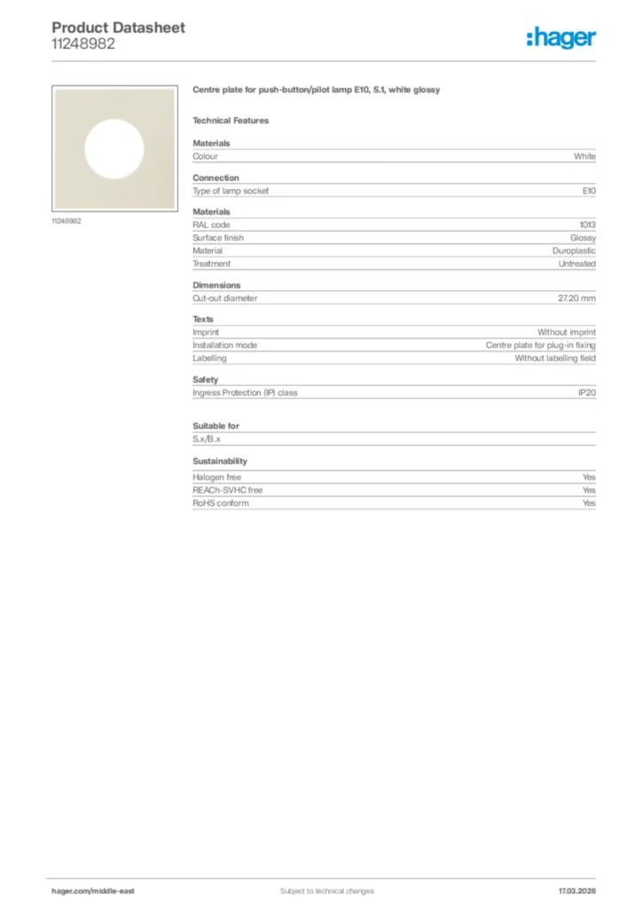 Image Hager Product data sheet 11248982  | Hager