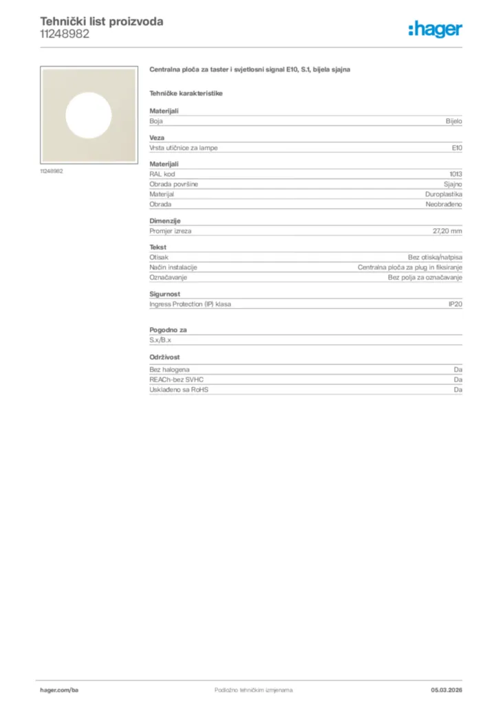 Slika Hager Tehnički list proizvoda 11248982  | Hager