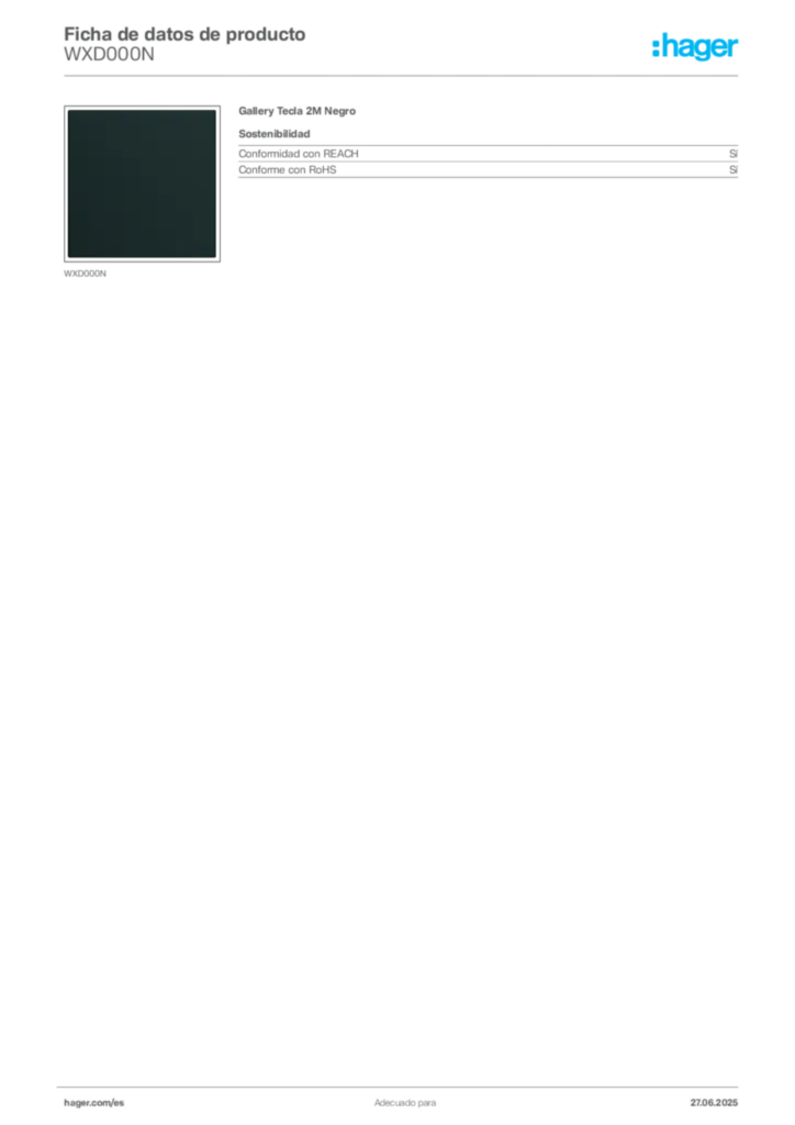 Imagen Hager Ficha de datos de producto WXD000N | Hager España