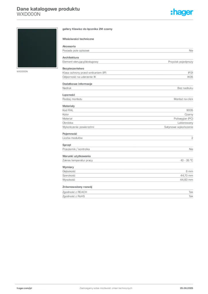 Zdjęcie Hager Dane katalogowe produktu WXD000N | Hager Polska