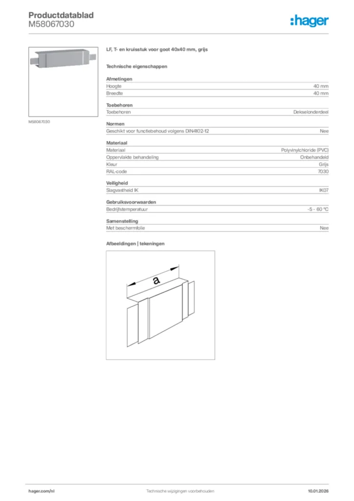 Afbeelding Hager Productdatablad M58067030 | Hager Nederland
