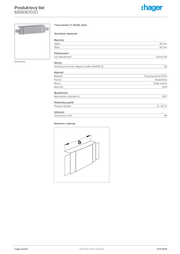 Obrázek Hager Product data sheet M58067030 | Hager