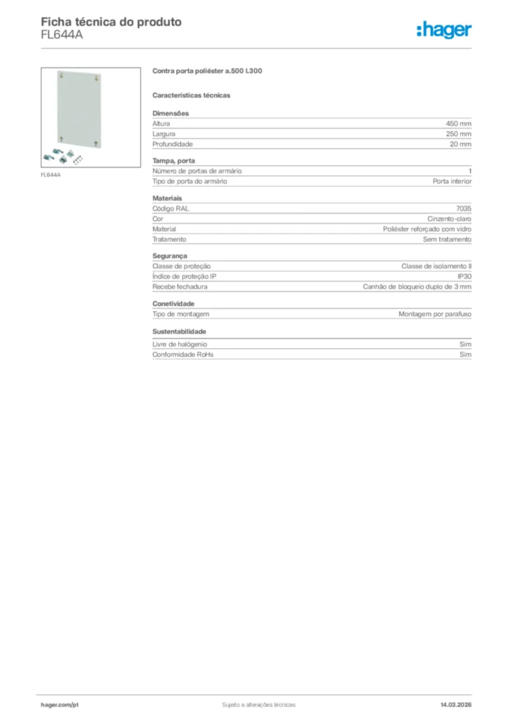 Imagem Hager Ficha técnica do produto FL644A | Hager Portugal